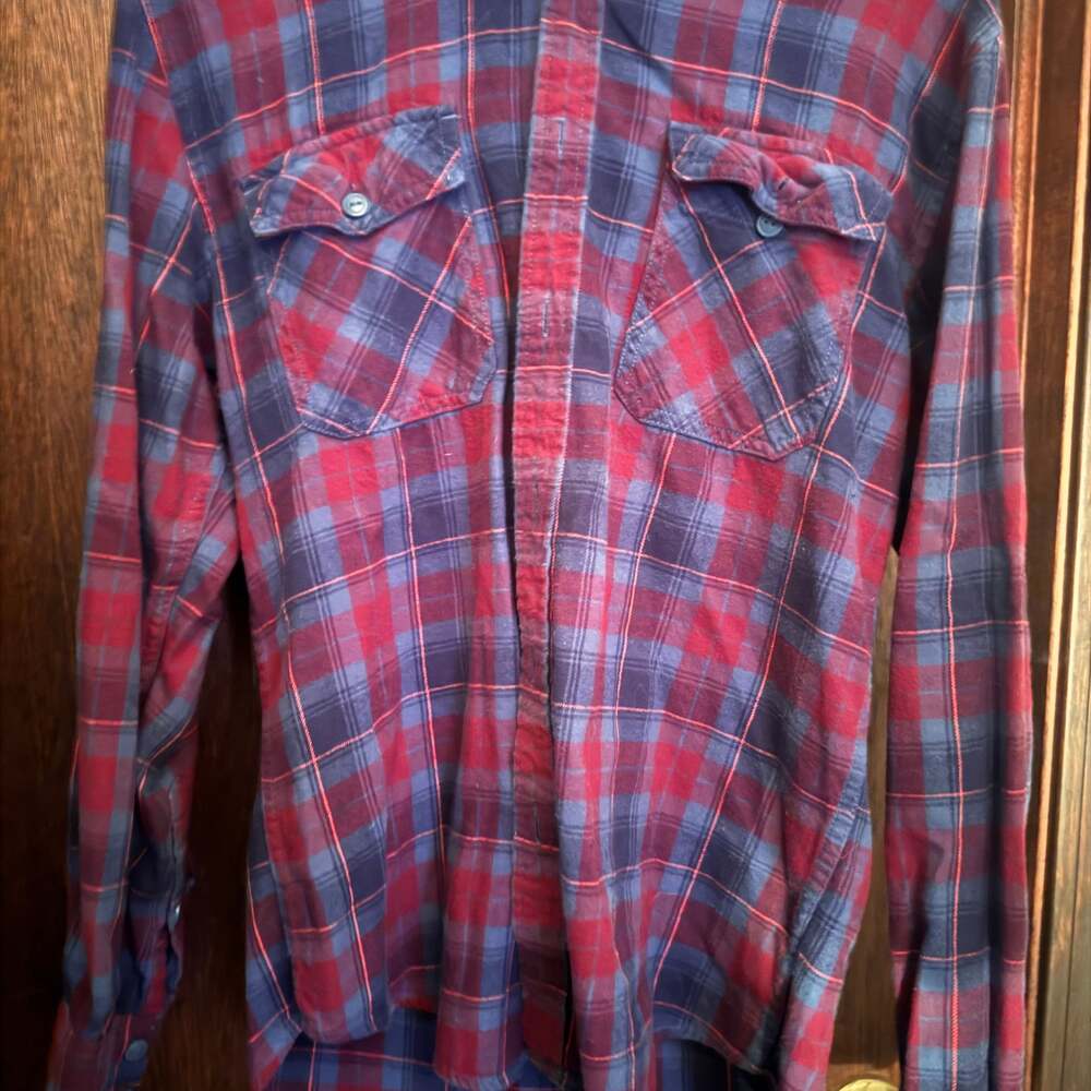 Arizona Jean Co. Mens Red and Blue Tartan Plaid Long Sleeve Flannel Shirt Size S